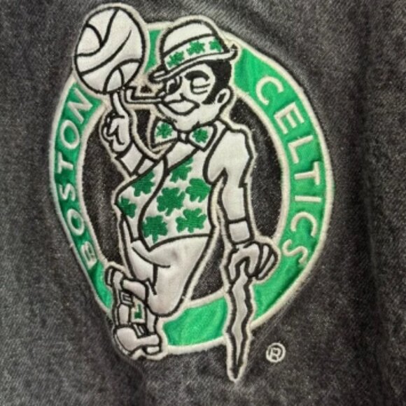 Vintage Fans Choice! NBA Boston Celtics Black and Green Varsity Jean Jacket L - Picture 2 of 7